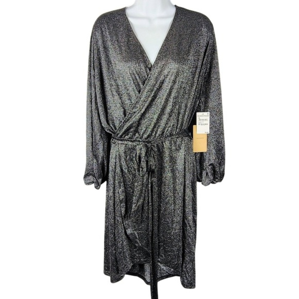 NWT Black Metallic Faux‎ Wrap Dress 3X Whimsy Goth Dark Feminine Vamp Plus cute
